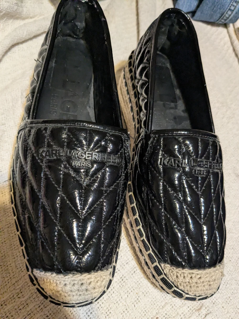 Karl Lagerfeld Paris Black Women's Desta Slip-On Espadrille Platform Flats 6.5B